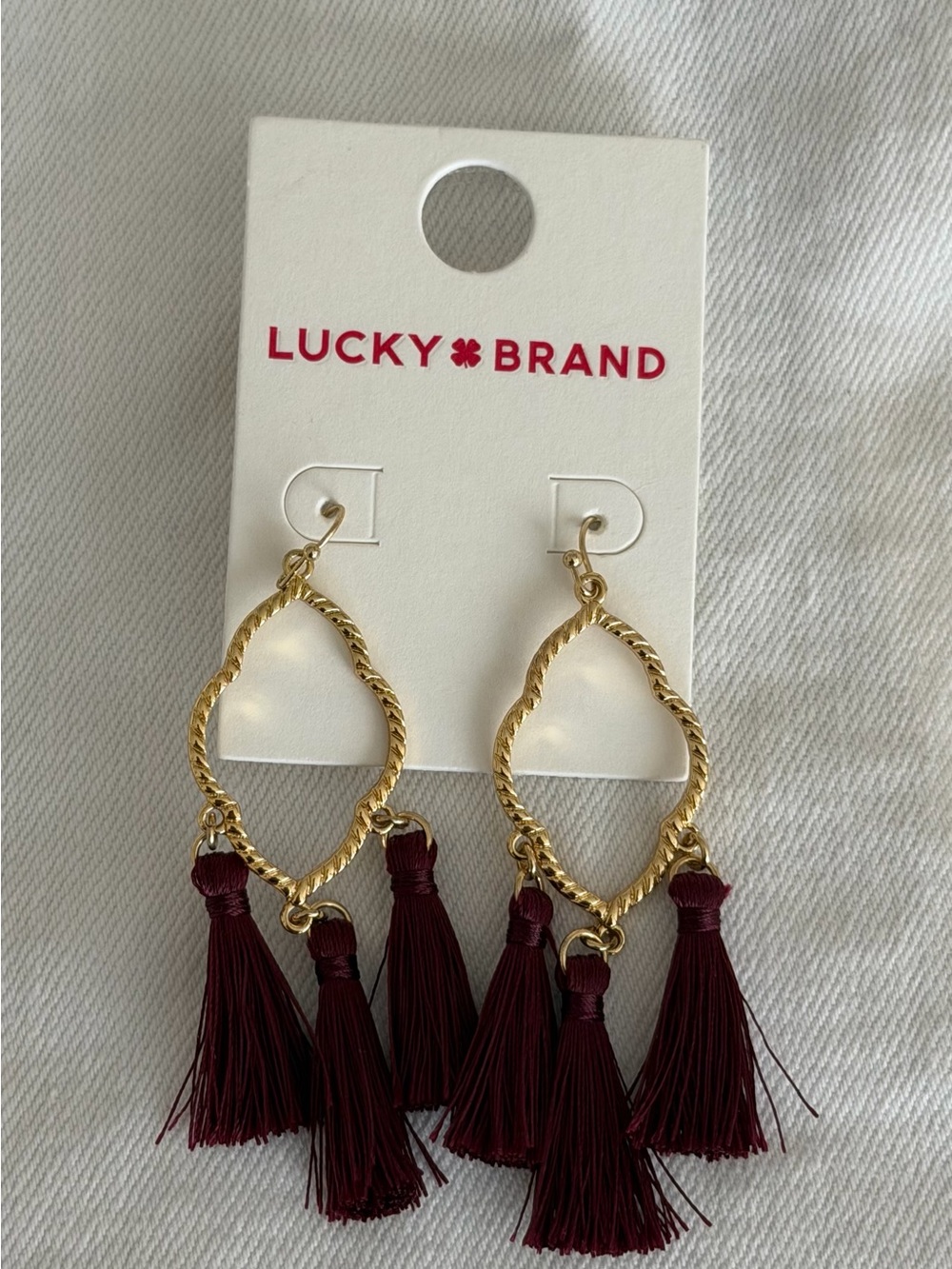 Lucky Brand Gold-Tone Earrings with Burgundy Tassels